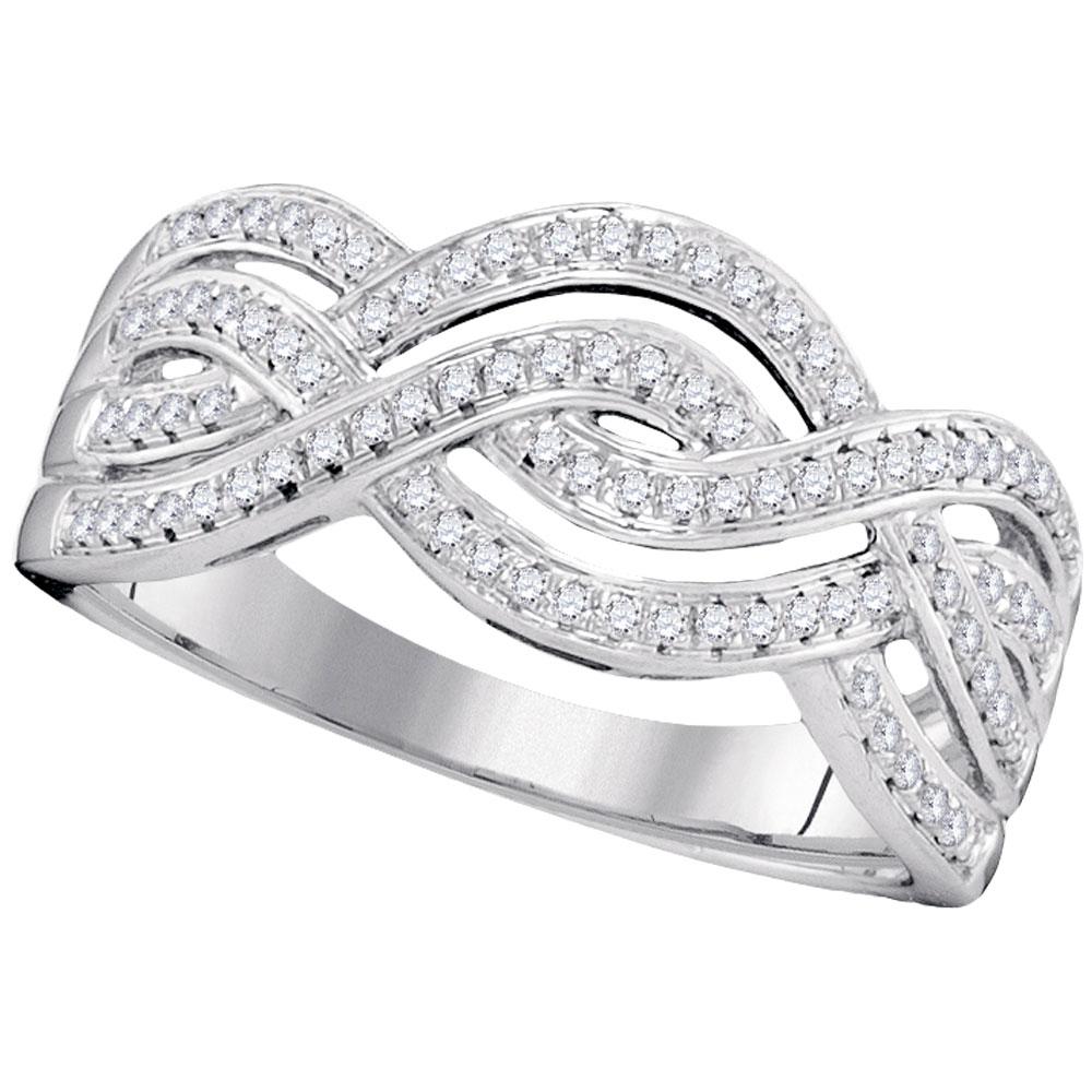 GND Diamond Band 10kt White Gold Womens Round Diamond Wave Crossover Band Ring 1/4 Cttw