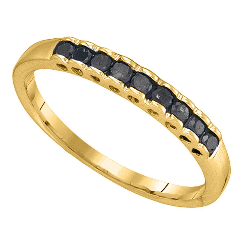 GND Diamond Band 10kt Yellow Gold Womens Princess Black Color Enhanced Diamond Band Ring 1/4 Cttw