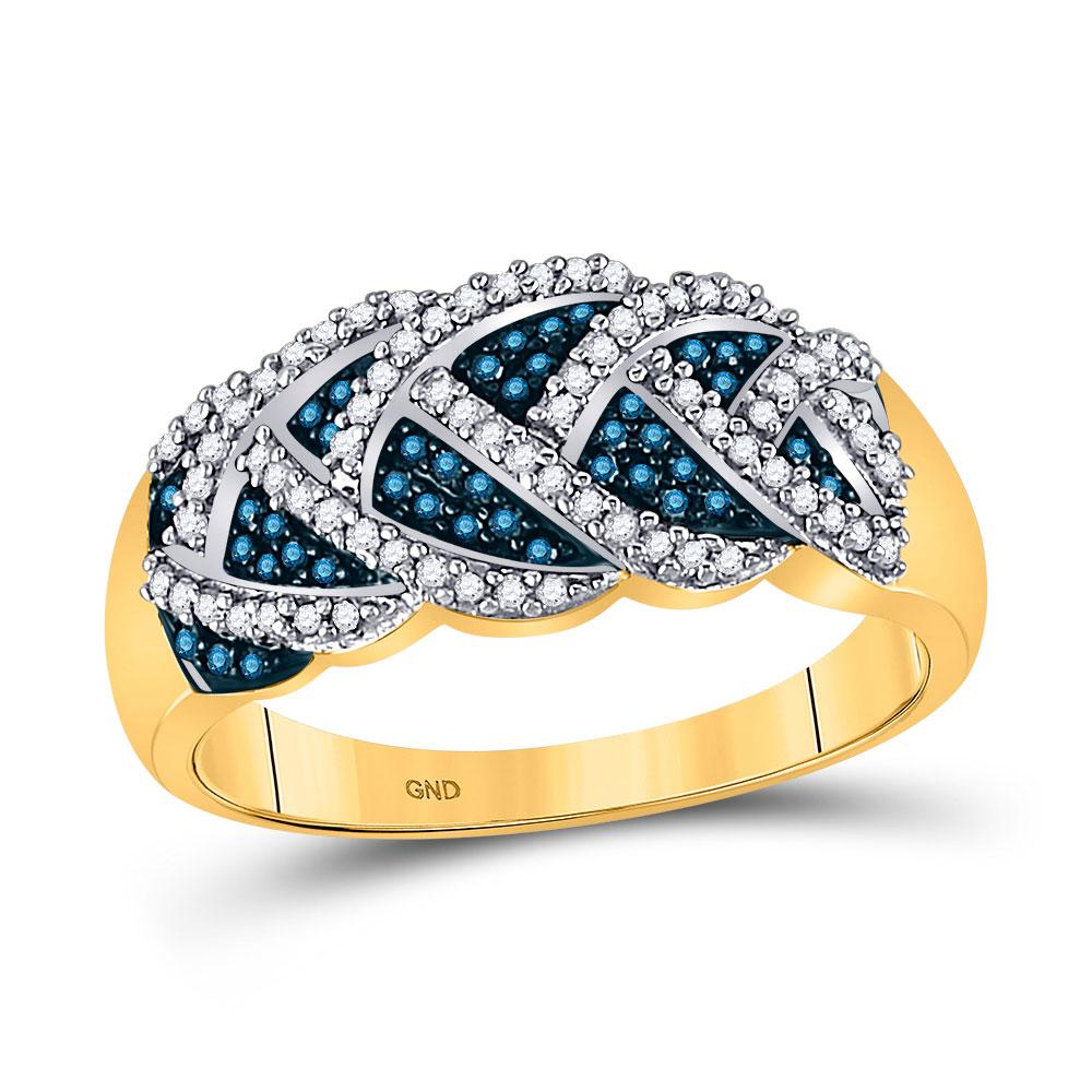 GND Diamond Band 10kt Yellow Gold Womens Round Blue Color Enhanced Diamond Braid Band Ring 3/8 Cttw