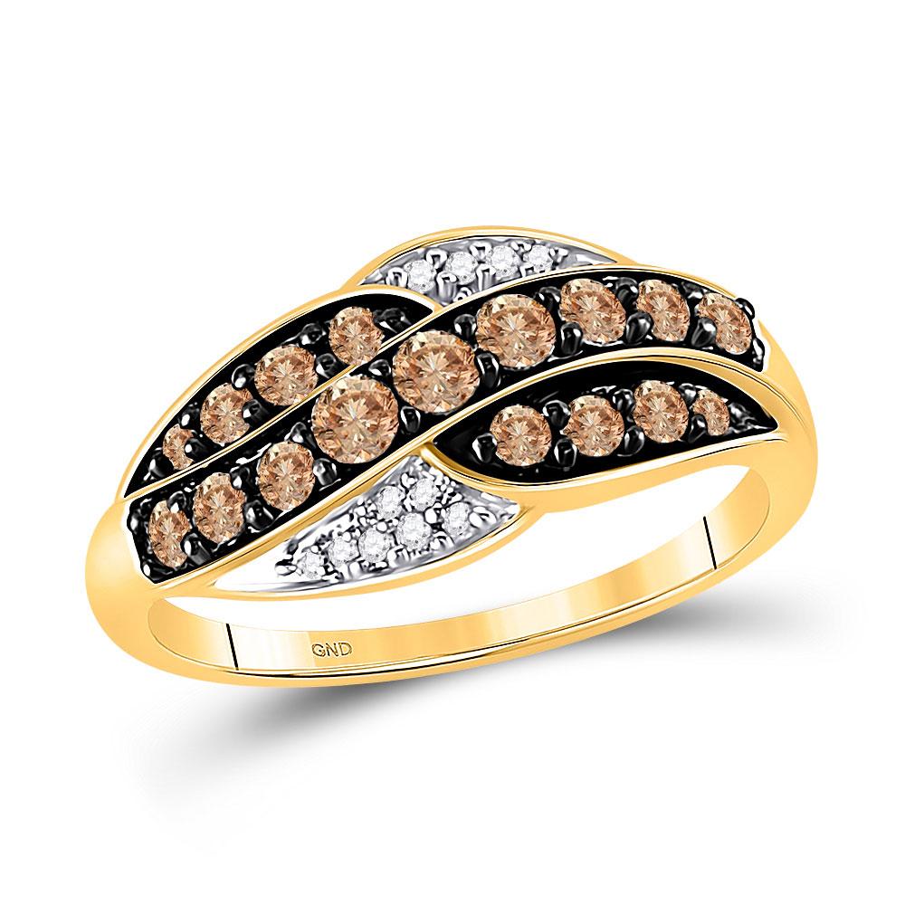 GND Diamond Band 10kt Yellow Gold Womens Round Brown Diamond Band Ring 1/2 Cttw