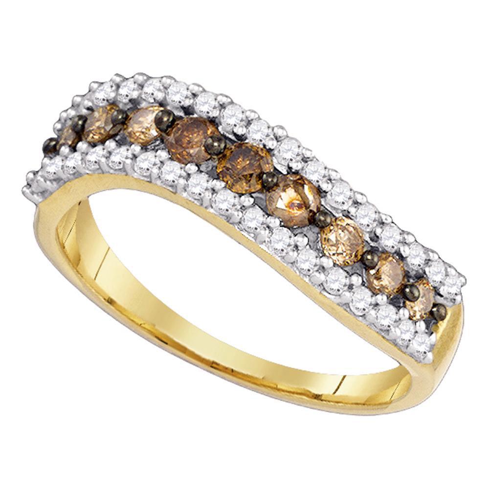 GND Diamond Band 10kt Yellow Gold Womens Round Brown Diamond Contoured Band 3/4 Cttw