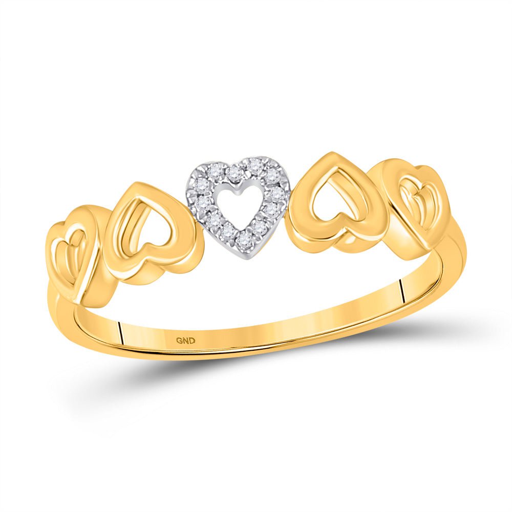 GND Diamond Band 10kt Yellow Gold Womens Round Diamond Alternating Heart Band Ring .03 Cttw