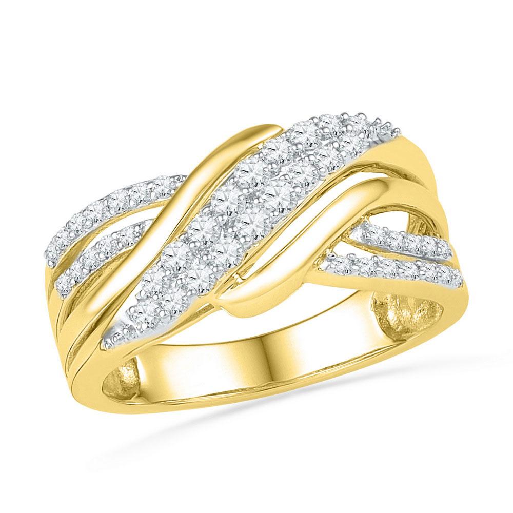 GND Diamond Band 10kt Yellow Gold Womens Round Diamond Crossover Band Ring 1/2 Cttw