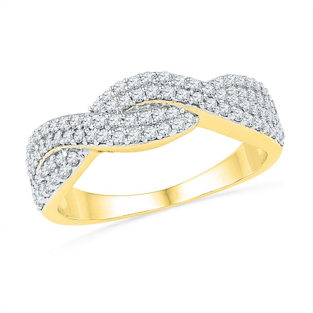 GND Diamond Band 10kt Yellow Gold Womens Round Diamond Crossover Band Ring 1/2 Cttw