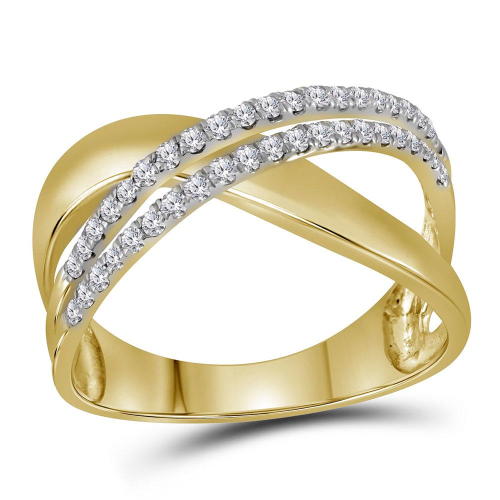 GND Diamond Band 10kt Yellow Gold Womens Round Diamond Crossover Band Ring 3/8 Cttw
