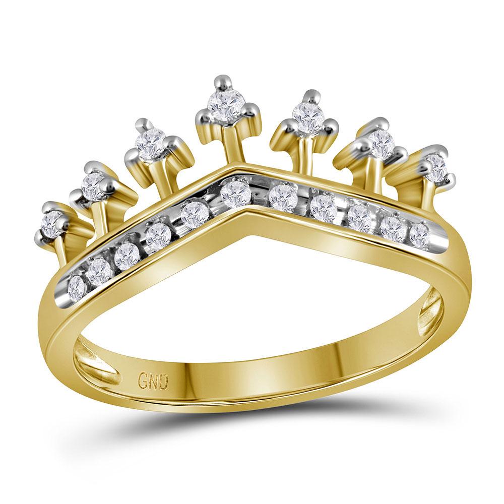 GND Diamond Band 10kt Yellow Gold Womens Round Diamond Crown Tiara Band Ring 1/5 Cttw