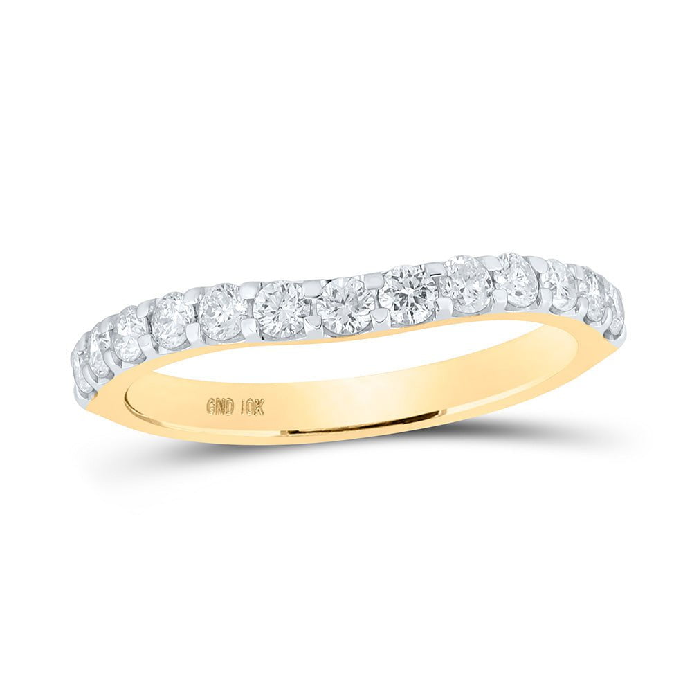 GND Diamond Band 10kt Yellow Gold Womens Round Diamond Curved Band Ring 1/2 Cttw