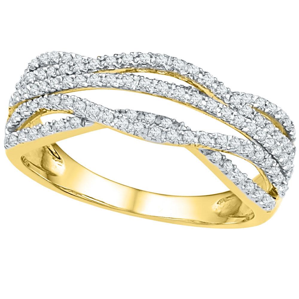 GND Diamond Band 10kt Yellow Gold Womens Round Diamond Woven Band Ring 1/3 Cttw