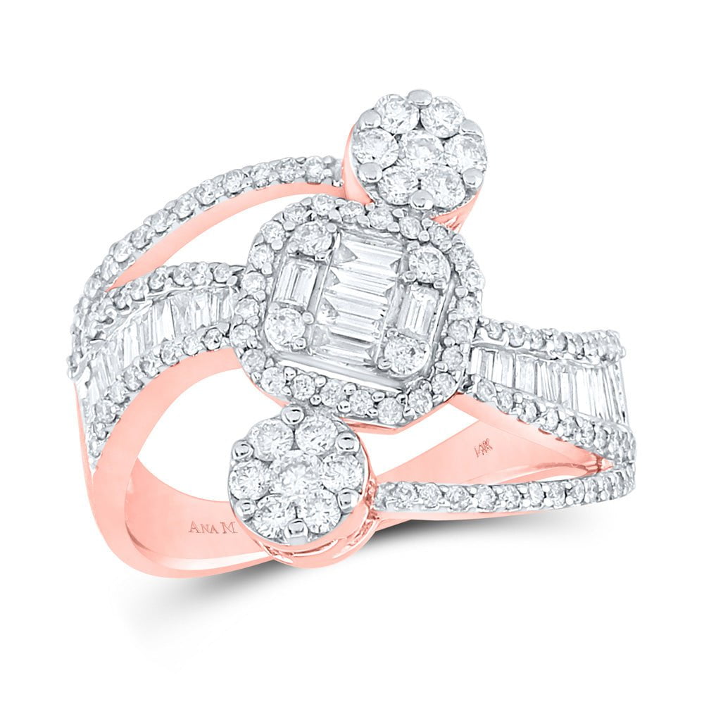 GND Diamond Band 14kt Rose Gold Womens Baguette Diamond Cluster Ring 1 Cttw