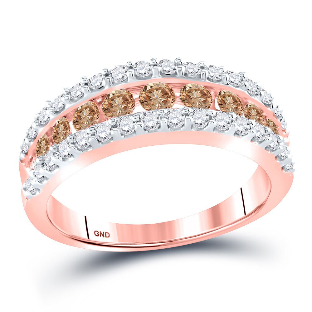 GND Diamond Band 14kt Rose Gold Womens Round Brown Diamond Band Ring 1 Cttw