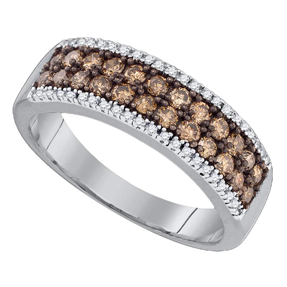 GND Diamond Band 14kt White Gold Womens Round Brown Diamond 2-row Band Ring 3/4 Cttw