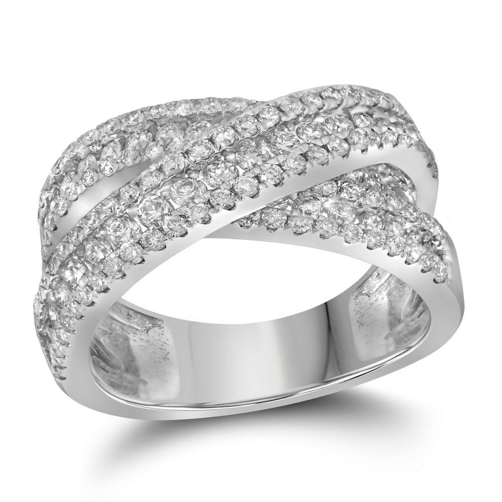 GND Diamond Band 14kt White Gold Womens Round Diamond Crossover Band Ring 2-1/3 Cttw