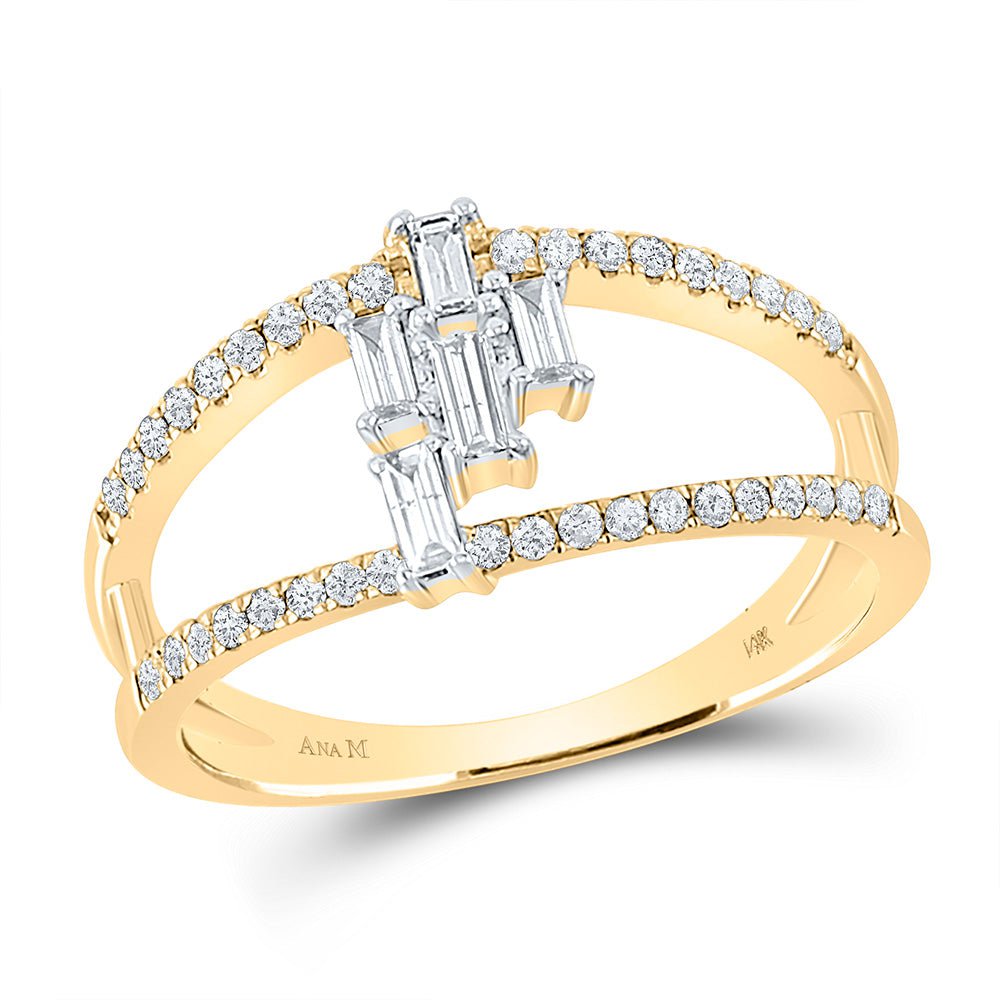 GND Diamond Band 14kt Yellow Gold Womens Baguette Diamond Negative Space Band Ring 1/3 Cttw