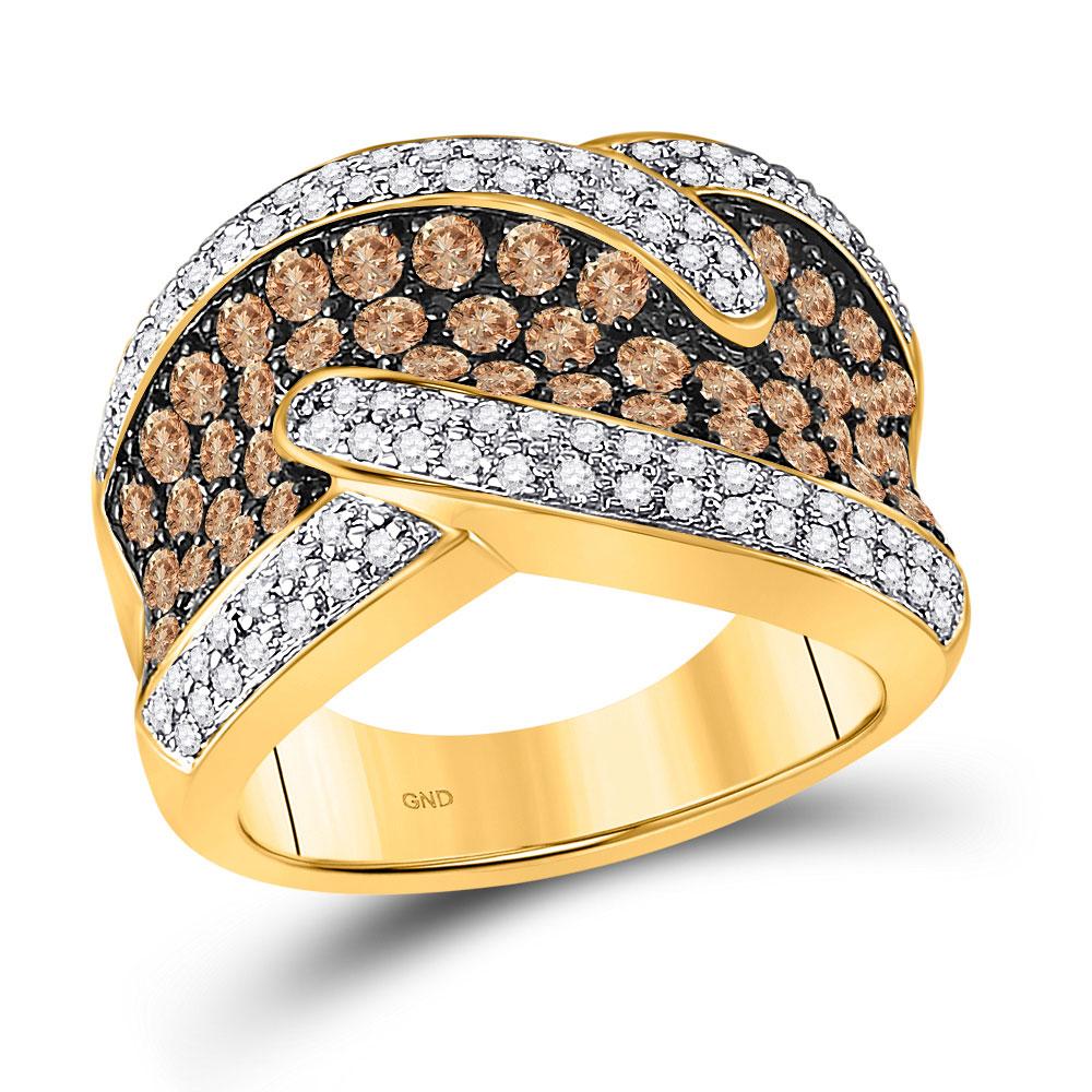 GND Diamond Band 7 10kt Yellow Gold Womens Round Brown Diamond Band Ring 2 Cttw
