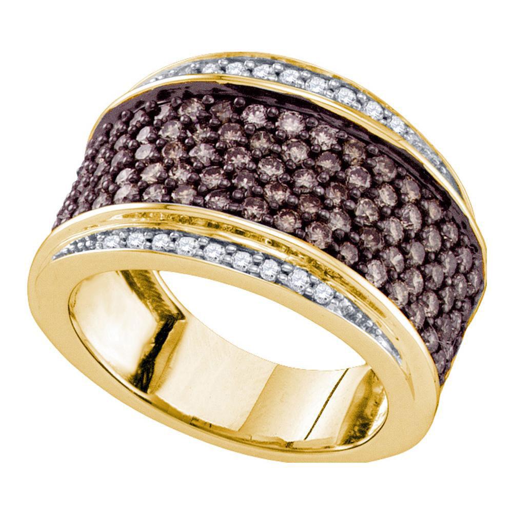 GND Diamond Band 7 10kt Yellow Gold Womens Round Brown Diamond Cocktail Ring 1-1/2 Cttw