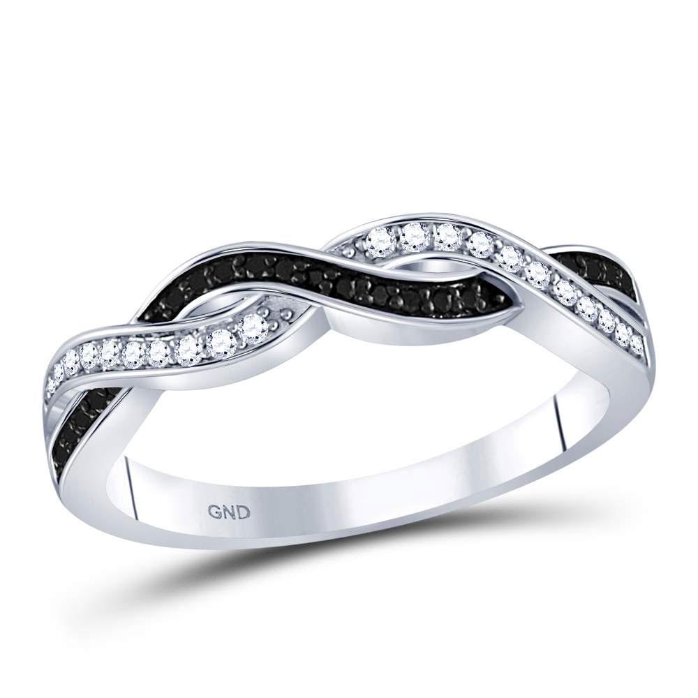 GND Diamond Band Sterling Silver Womens Round Black Color Enhanced Diamond Woven Band Ring 1/6 Cttw