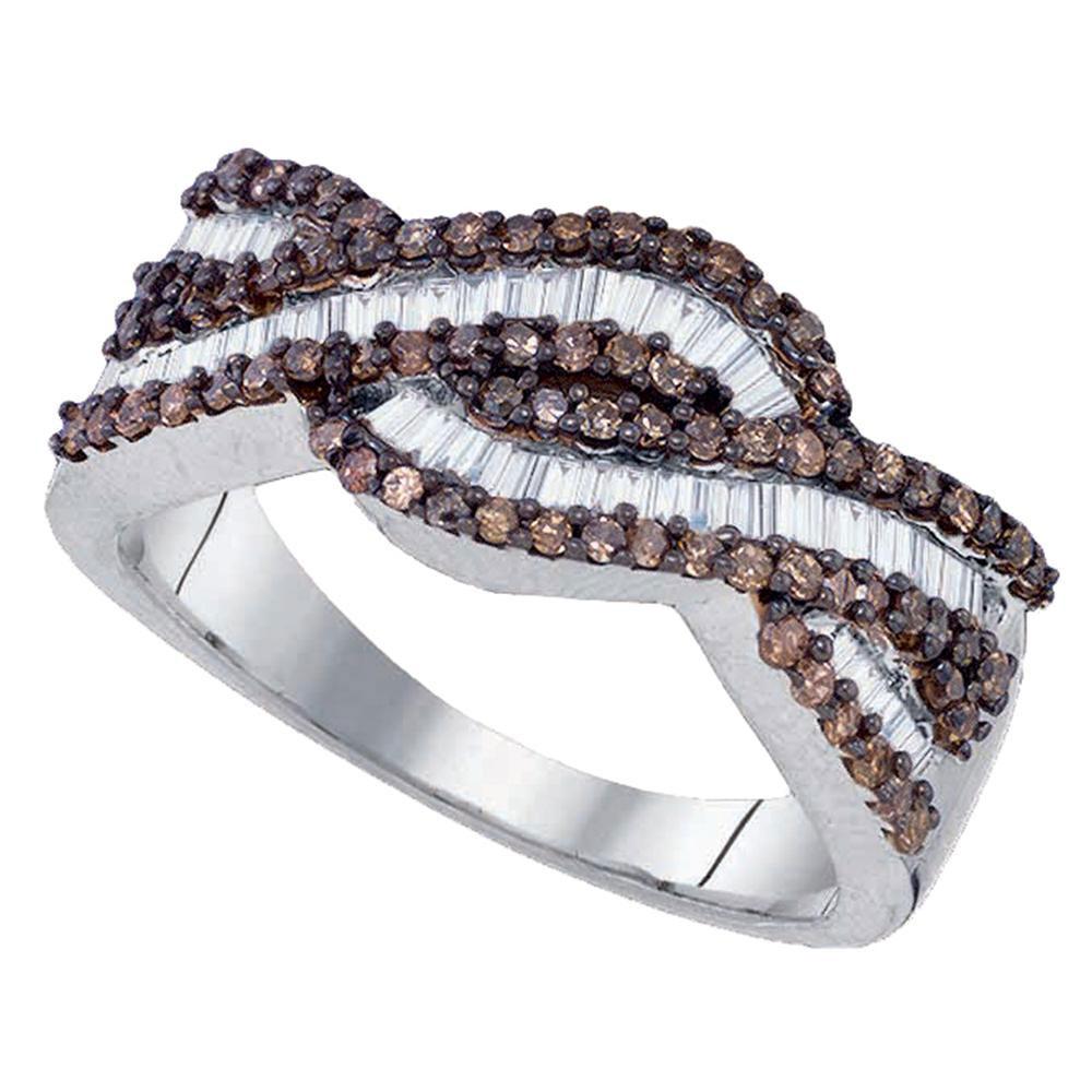 GND Diamond Band Sterling Silver Womens Round Brown Diamond Woven Band Ring 3/4 Cttw