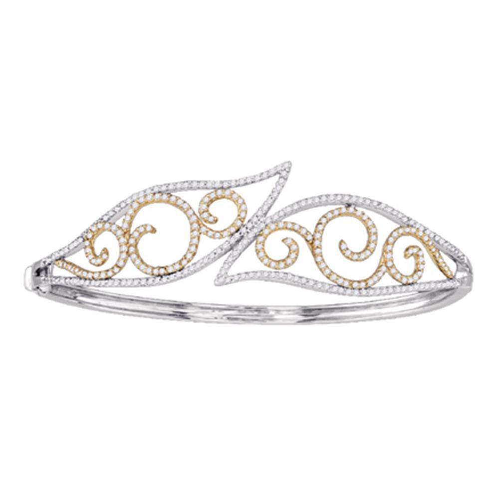 GND Diamond Bangle Bracelet 10kt Two-tone Gold Womens Round Diamond Curl Bangle Bracelet 1-5/8 Cttw