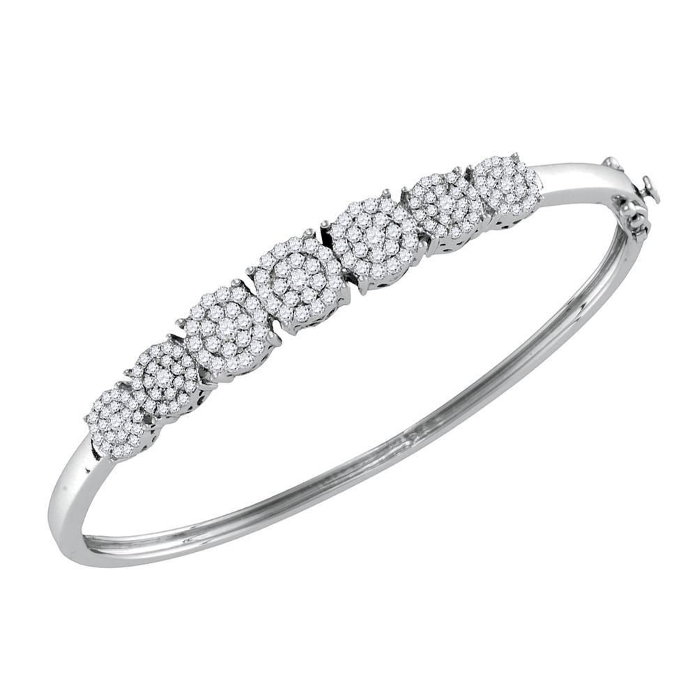 GND Diamond Bangle Bracelet 10kt White Gold Womens Round Diamond Cluster Bangle Bracelet 1-1/4 Cttw