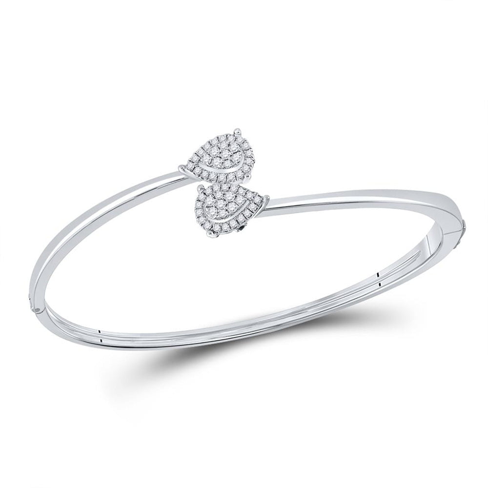 GND Diamond Bangle Bracelet 14kt White Gold Womens Round Diamond Bypass Cluster Pear Bracelet 1/2 Cttw