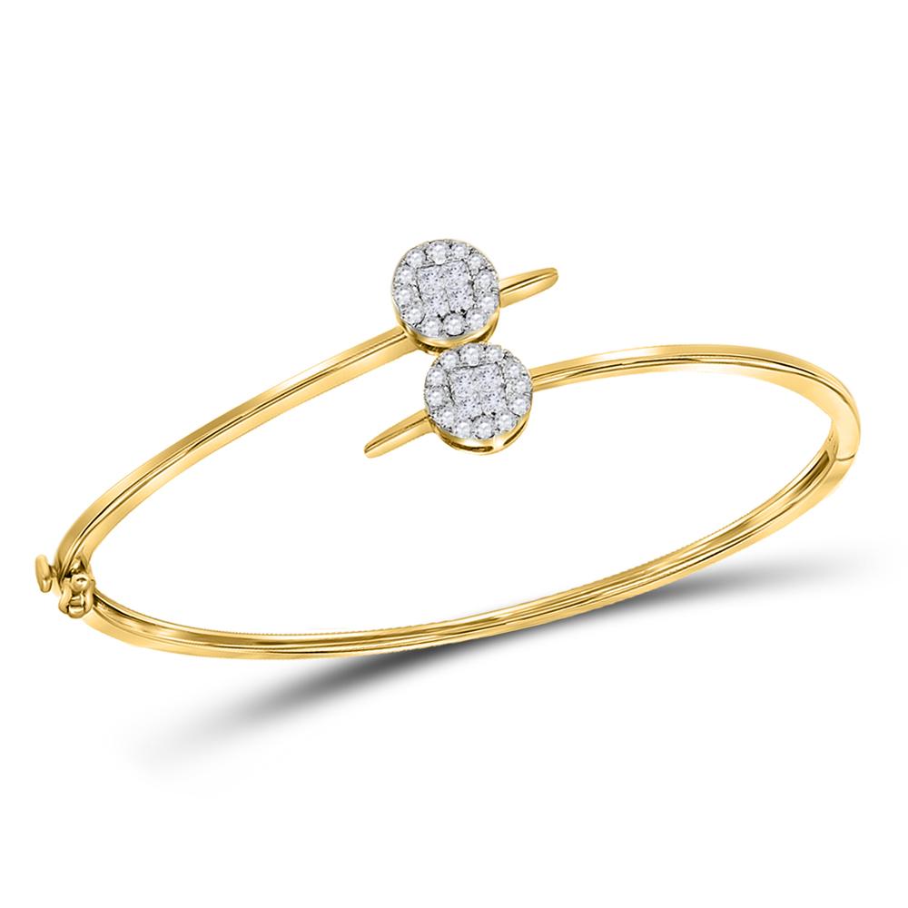 GND Diamond Bangle Bracelet 14kt Yellow Gold Womens Princess Diamond Bypass Bangle Bracelet 3/4 Cttw