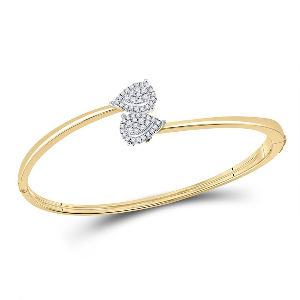 GND Diamond Bangle Bracelet 14kt Yellow Gold Womens Round Diamond Bypass Cluster Pear Bracelet 1/2 Cttw
