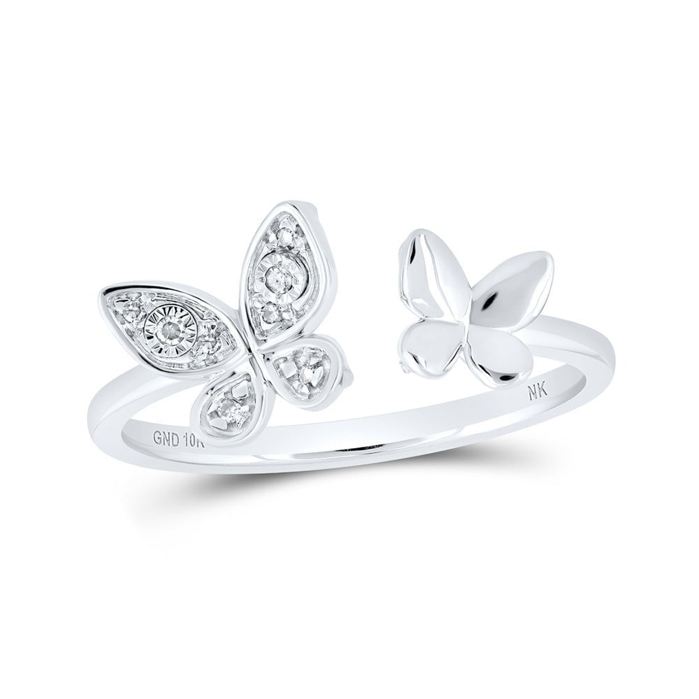 GND Diamond Butterfly Ring 10kt White Gold Womens Round Diamond Butterfly Ring .03 Cttw