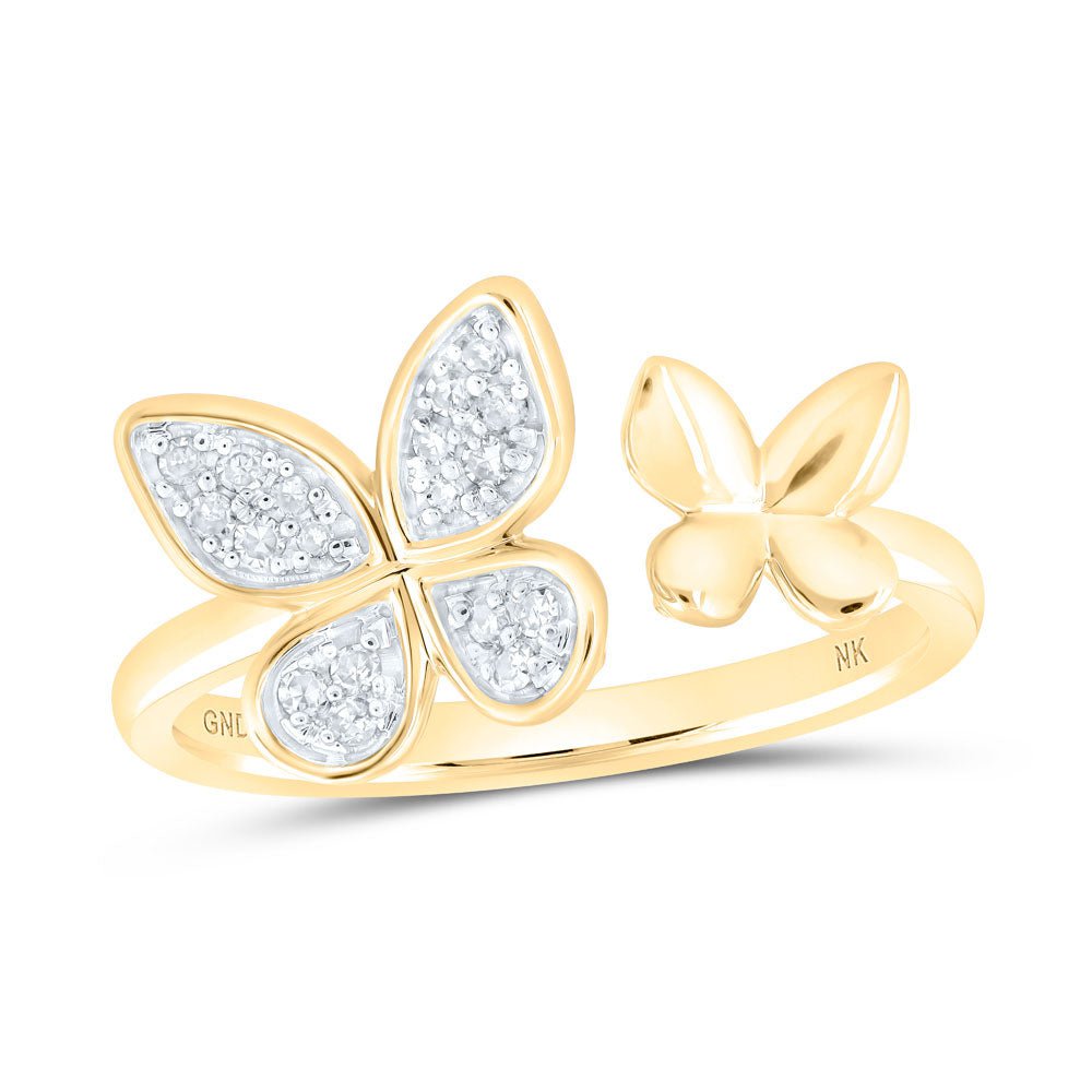 GND Diamond Butterfly Ring 10kt Yellow Gold Womens Round Diamond Butterfly Ring 1/8 Cttw