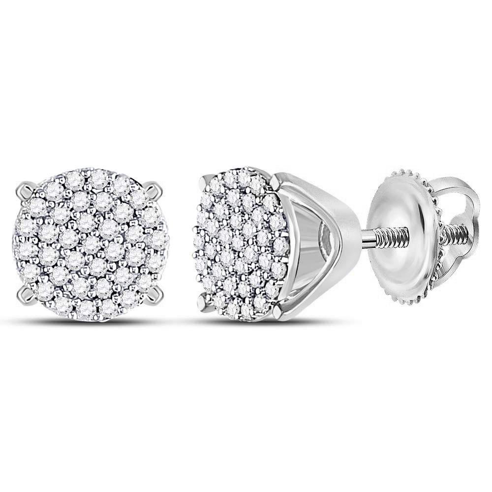 GND Diamond Cluster Earring 10kt White Gold Womens Round Diamond Circle Cluster Stud Earrings 1/4 Cttw