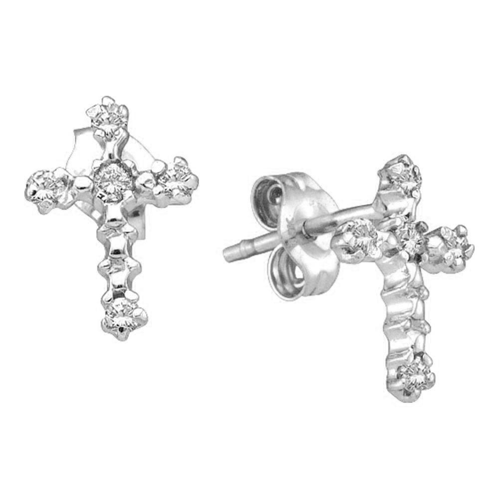 GND Diamond Cluster Earring 10kt White Gold Womens Round Diamond Cross Earrings 1/20 Cttw