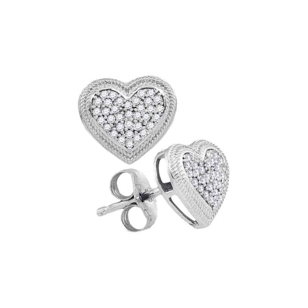 GND Diamond Cluster Earring 10kt White Gold Womens Round Diamond Heart Cluster Earrings 1/5 Cttw