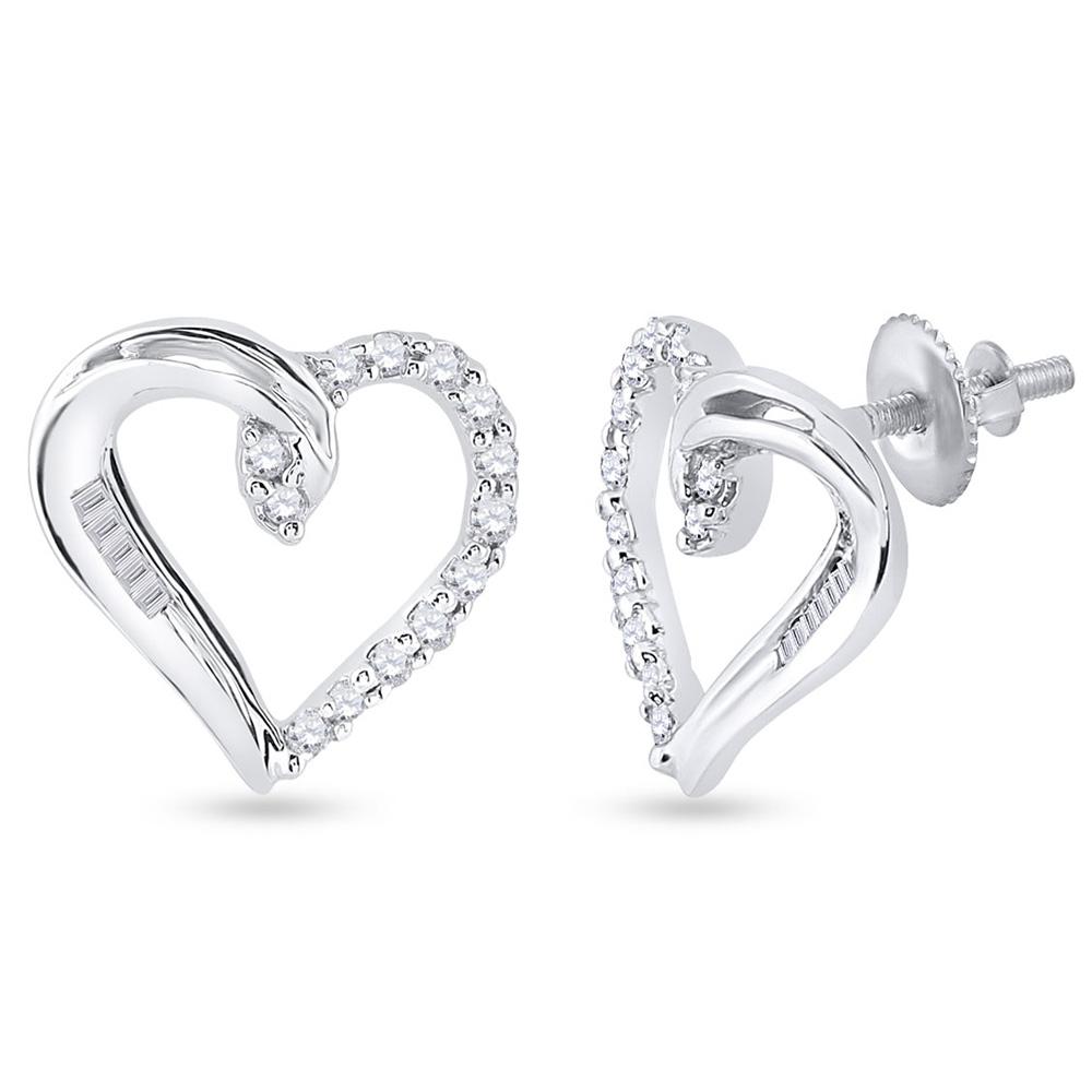 GND Diamond Cluster Earring 10kt White Gold Womens Round Diamond Heart Earrings 1/6 Cttw