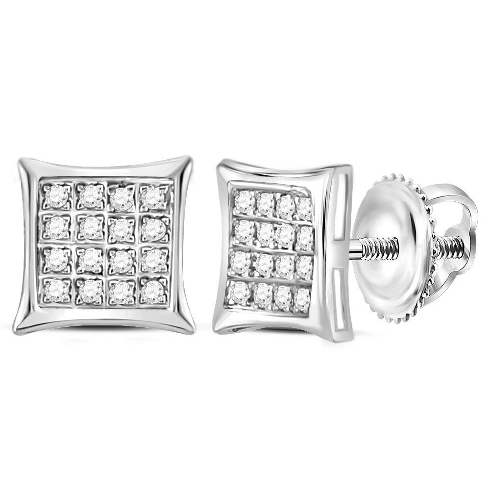 GND Diamond Cluster Earring 10kt White Gold Womens Round Diamond Square Kite Cluster Stud Earrings 1/10 Cttw