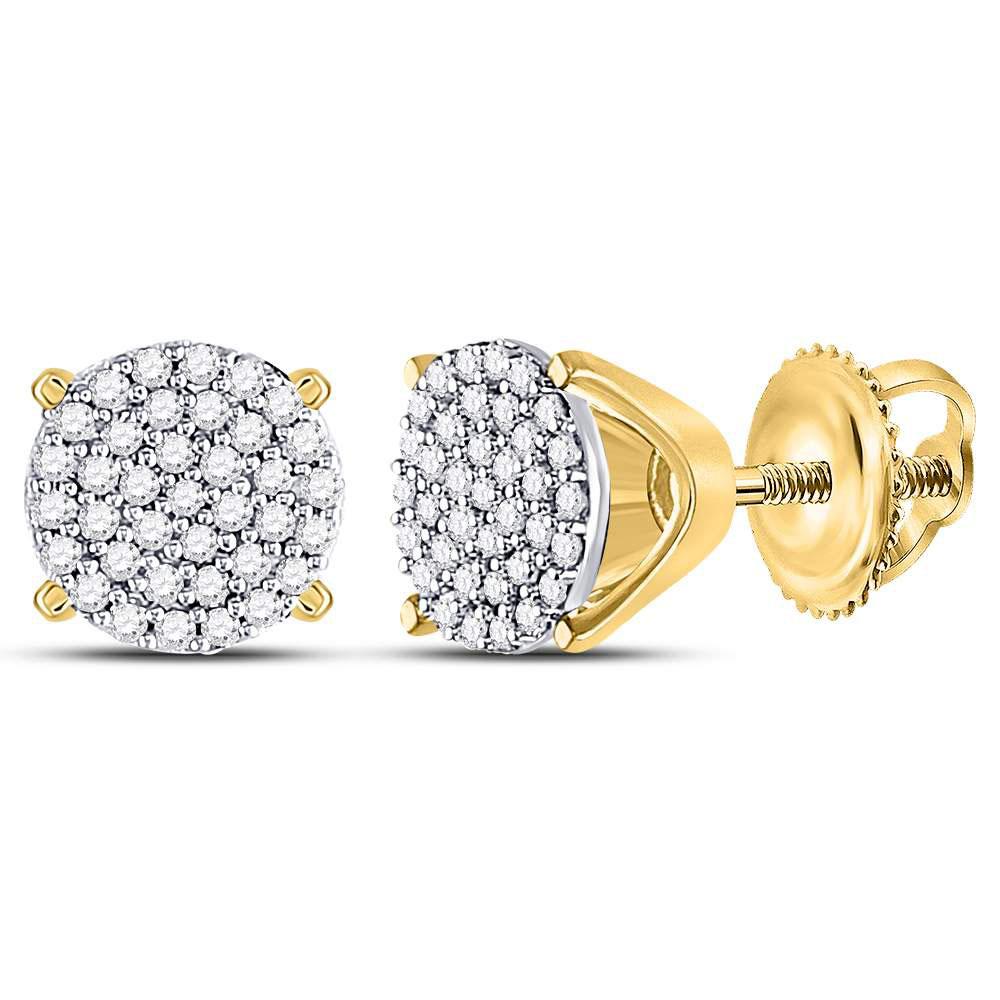 GND Diamond Cluster Earring 10kt Yellow Gold Womens Round Diamond Circle Cluster Stud Earrings 1/4 Cttw