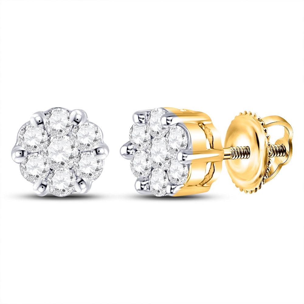 GND Diamond Cluster Earring 10kt Yellow Gold Womens Round Diamond Flower Cluster Earrings 1/4 Cttw