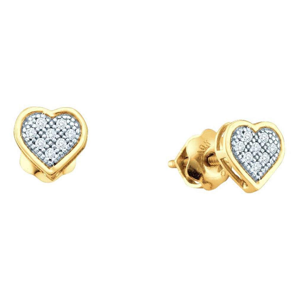 GND Diamond Cluster Earring 10kt Yellow Gold Womens Round Diamond Heart Cluster Earrings 1/6 Cttw