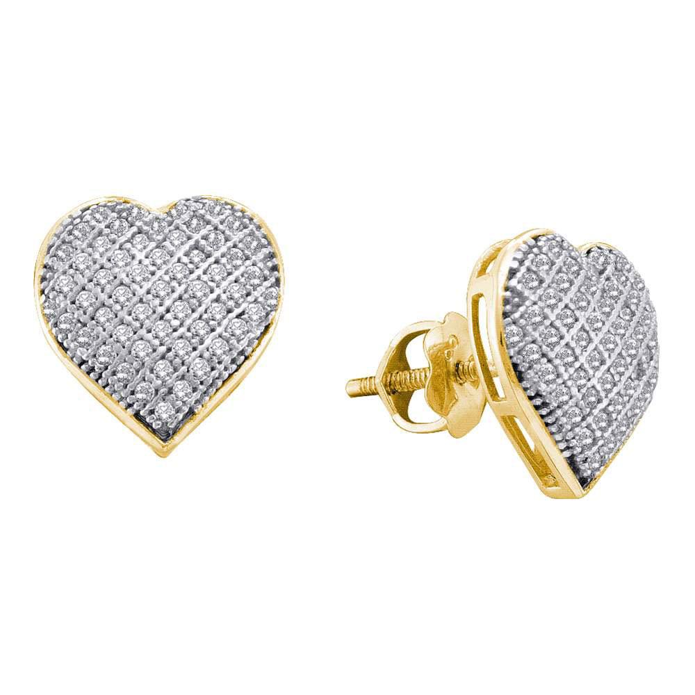 GND Diamond Cluster Earring 10kt Yellow Gold Womens Round Diamond Heart Earrings 1/3 Cttw