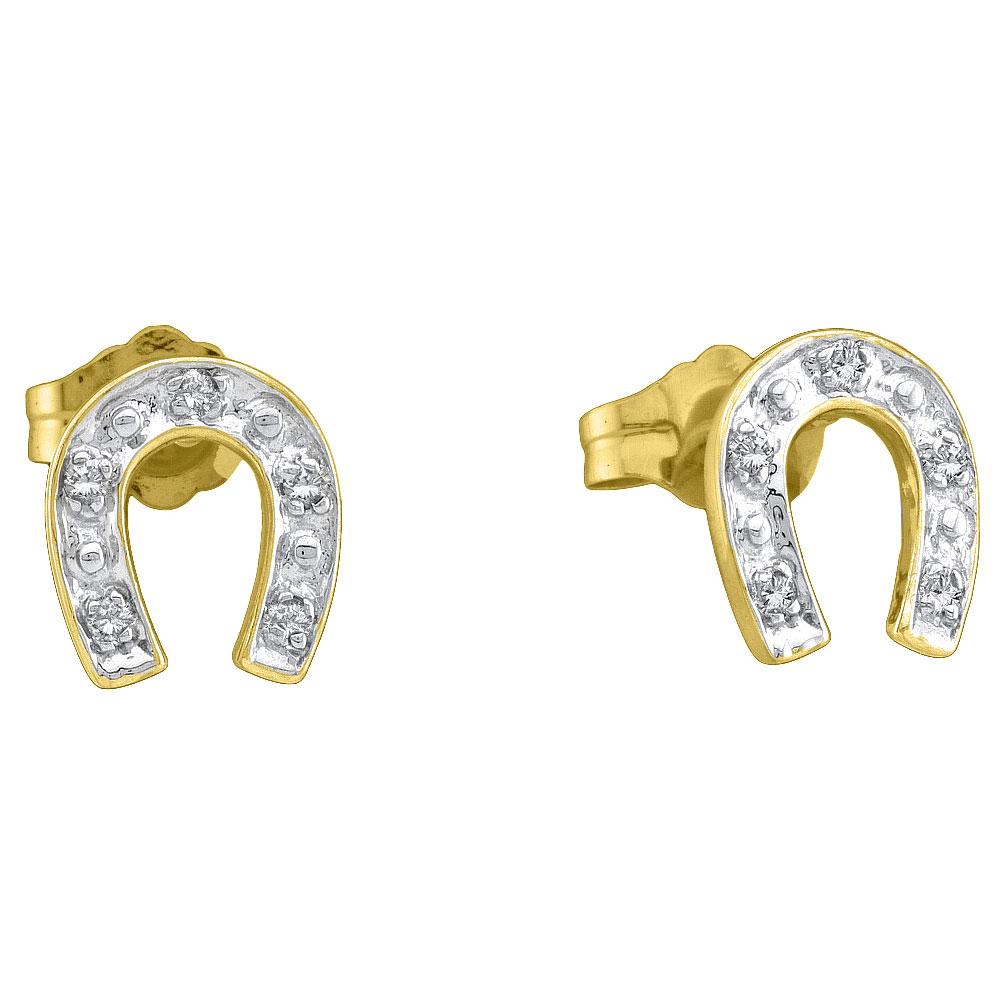 GND Diamond Cluster Earring 10kt Yellow Gold Womens Round Diamond Horseshoe Earrings 1/20 Cttw