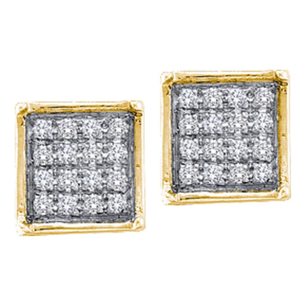 GND Diamond Cluster Earring 10kt Yellow Gold Womens Round Diamond Square Cluster Earrings 1/20 Cttw