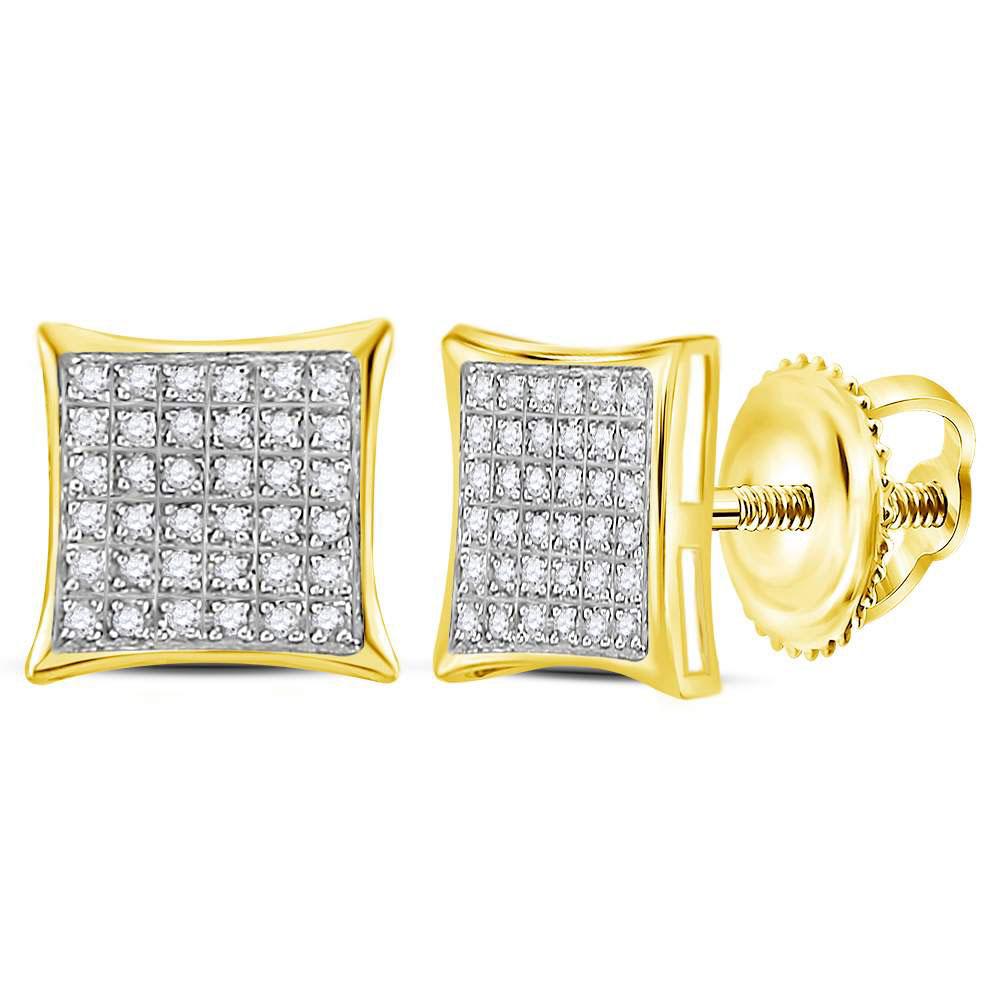 GND Diamond Cluster Earring 10kt Yellow Gold Womens Round Diamond Square Cluster Earrings 1/4 Cttw