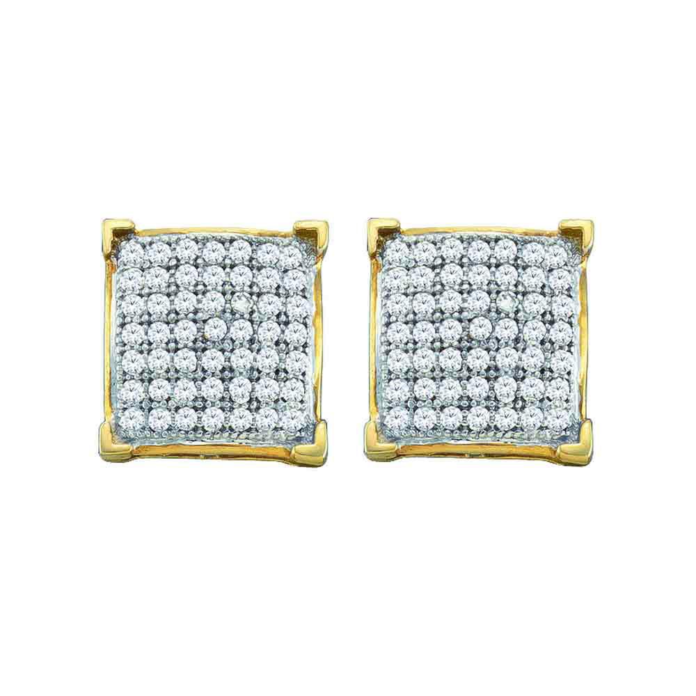 GND Diamond Cluster Earring 10kt Yellow Gold Womens Round Diamond Square Cluster Earrings 1/6 Cttw