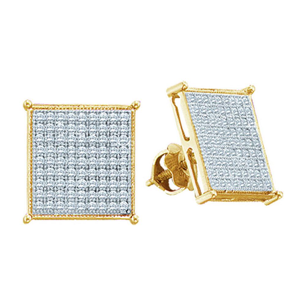 GND Diamond Cluster Earring 10kt Yellow Gold Womens Round Diamond Square Cluster Stud Earrings 3/8 Cttw