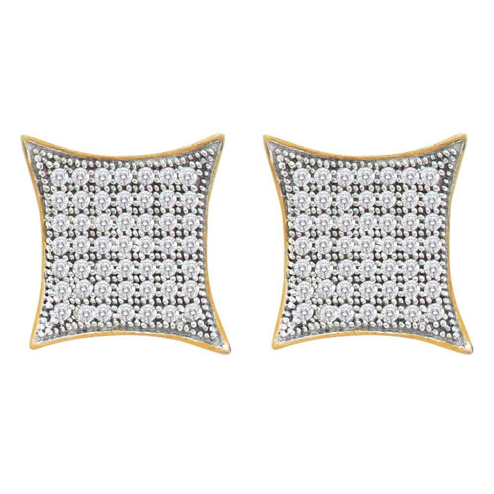 GND Diamond Cluster Earring 10kt Yellow Gold Womens Round Pave-set Diamond Square Kite Cluster Earrings 1/3 Cttw