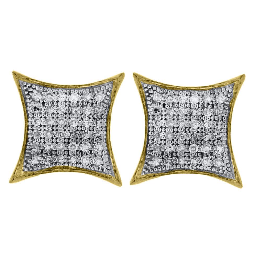 GND Diamond Cluster Earring 10kt Yellow Gold Womens Round Pave-set Diamond Square Kite Cluster Earrings 1/5 Cttw