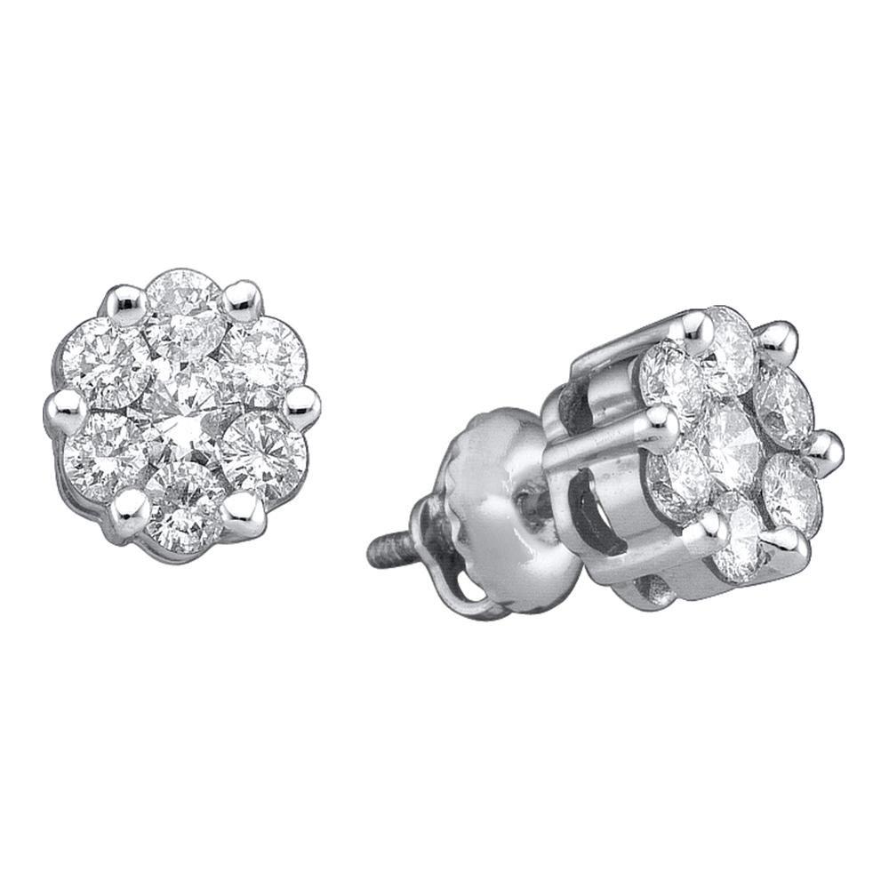 GND Diamond Cluster Earring 14k White Gold Womens Round Diamond Flower Cluster Stud Earrings 1 Cttw