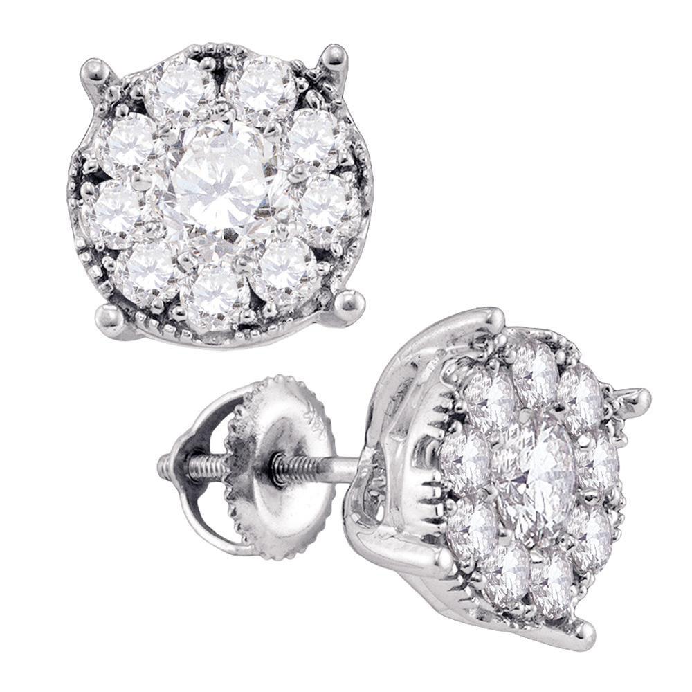 GND Diamond Cluster Earring 14kt White Gold Womens Round Diamond Cluster Earrings 1/3 Cttw