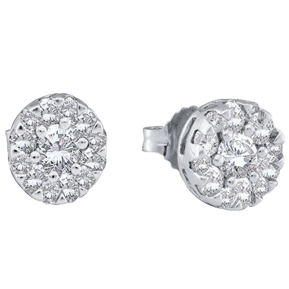 GND Diamond Cluster Earring 14kt White Gold Womens Round Diamond Flower Cluster Earrings 1/2 Cttw