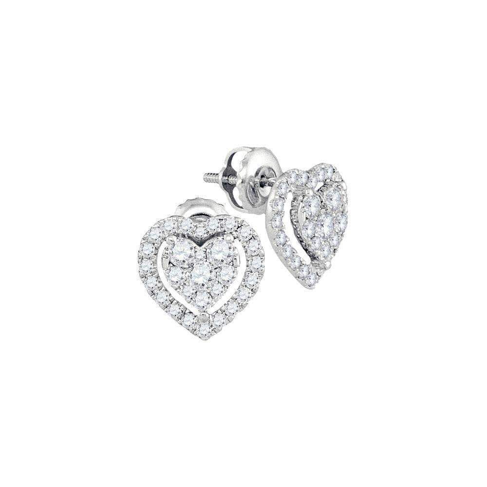 GND Diamond Cluster Earring 14kt White Gold Womens Round Diamond Heart Frame Cluster Stud Earrings 3/4 Cttw