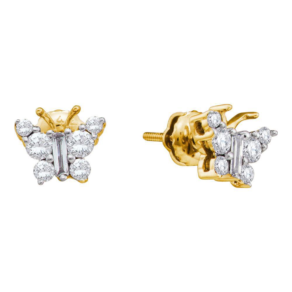 GND Diamond Cluster Earring 14kt Yellow Gold Womens Baguette Diamond Butterfly Bug Earrings 1/2 Cttw