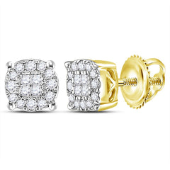 GND Diamond Cluster Earring 14kt Yellow Gold Womens Princess Round Diamond Cluster Earrings 1/4 Cttw